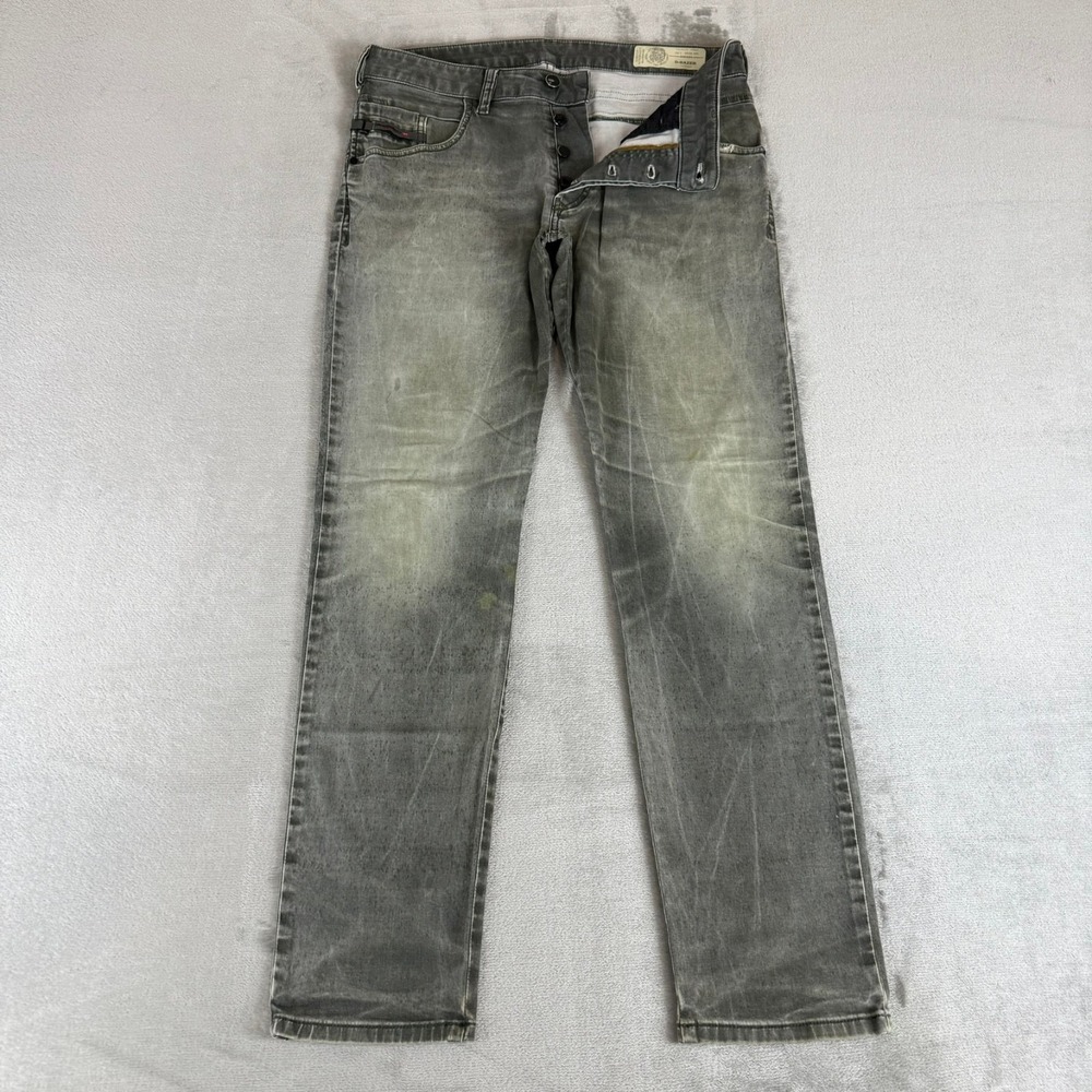 Diesel D-Bazer Tapered Jeans Mens 30x30 Faded Black Distressed Button Fly 0099P